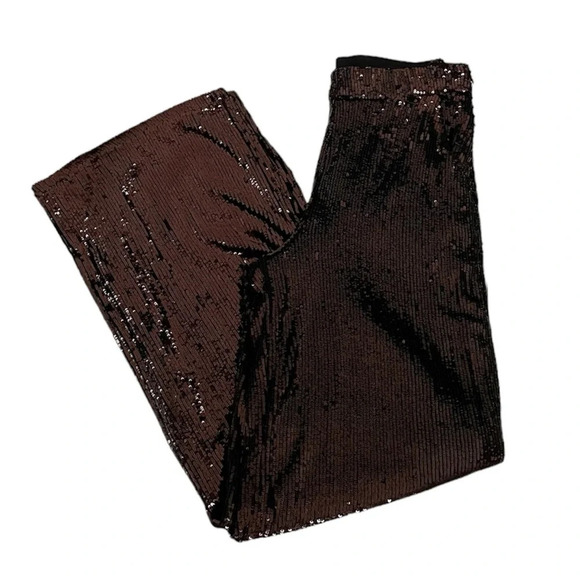 Express Brown Sequin High Rise Wide Leg Women’s Trouser Pants 4R NWT - Picture 4 of 13